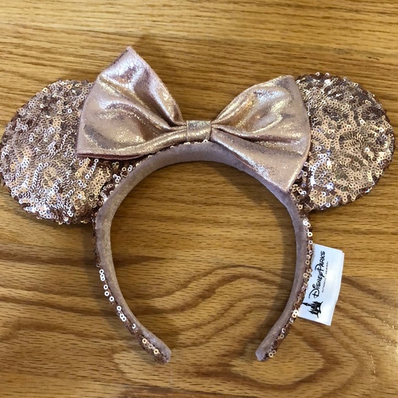 Rose Gold & Pink Minnie Mouse Sequin Ear Headband - Picture 1 of 5